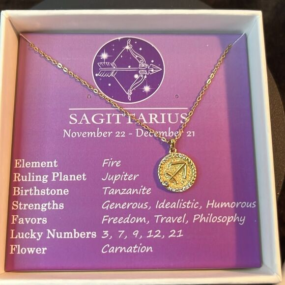 Sagittarius Zodiac Necklace 17” 14K YG / Sterling Silver All About Gift Box - Picture 4 of 7